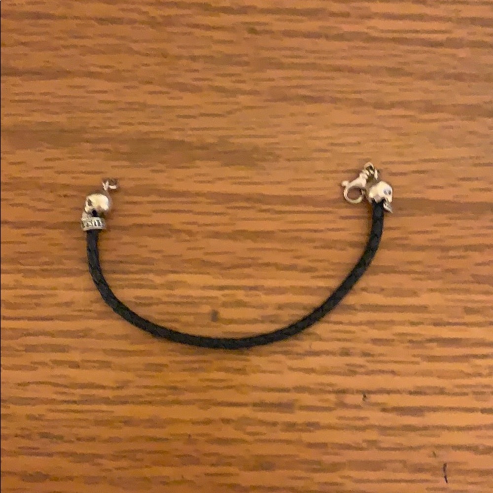 .925 Silver Skull Leather Bracelet